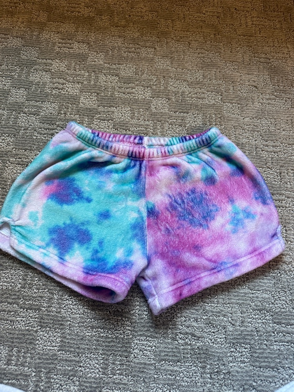 Tie-Dye Plush Lounge Shorts - Pastel Blue & Pink, heartbreaker brand 10/12